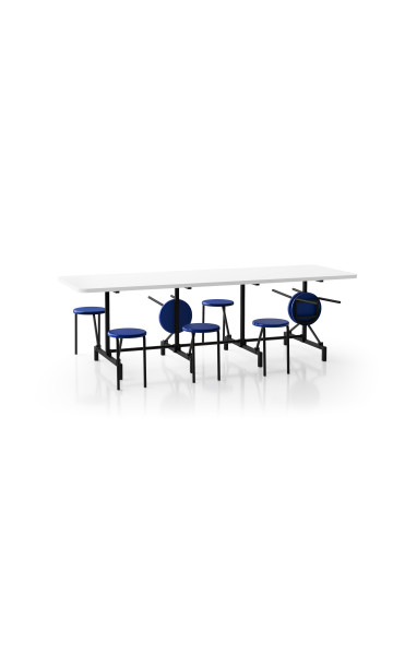 Mesa refeitorio com 8 assentos escamoteaveis em PVC injetado. ME 7088