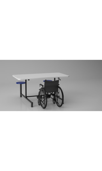 Mesa refeitório para cadeirante com 4 e 6 assentos escamoteáveis em PVC injetados ME 7044 C e ME 7066 C